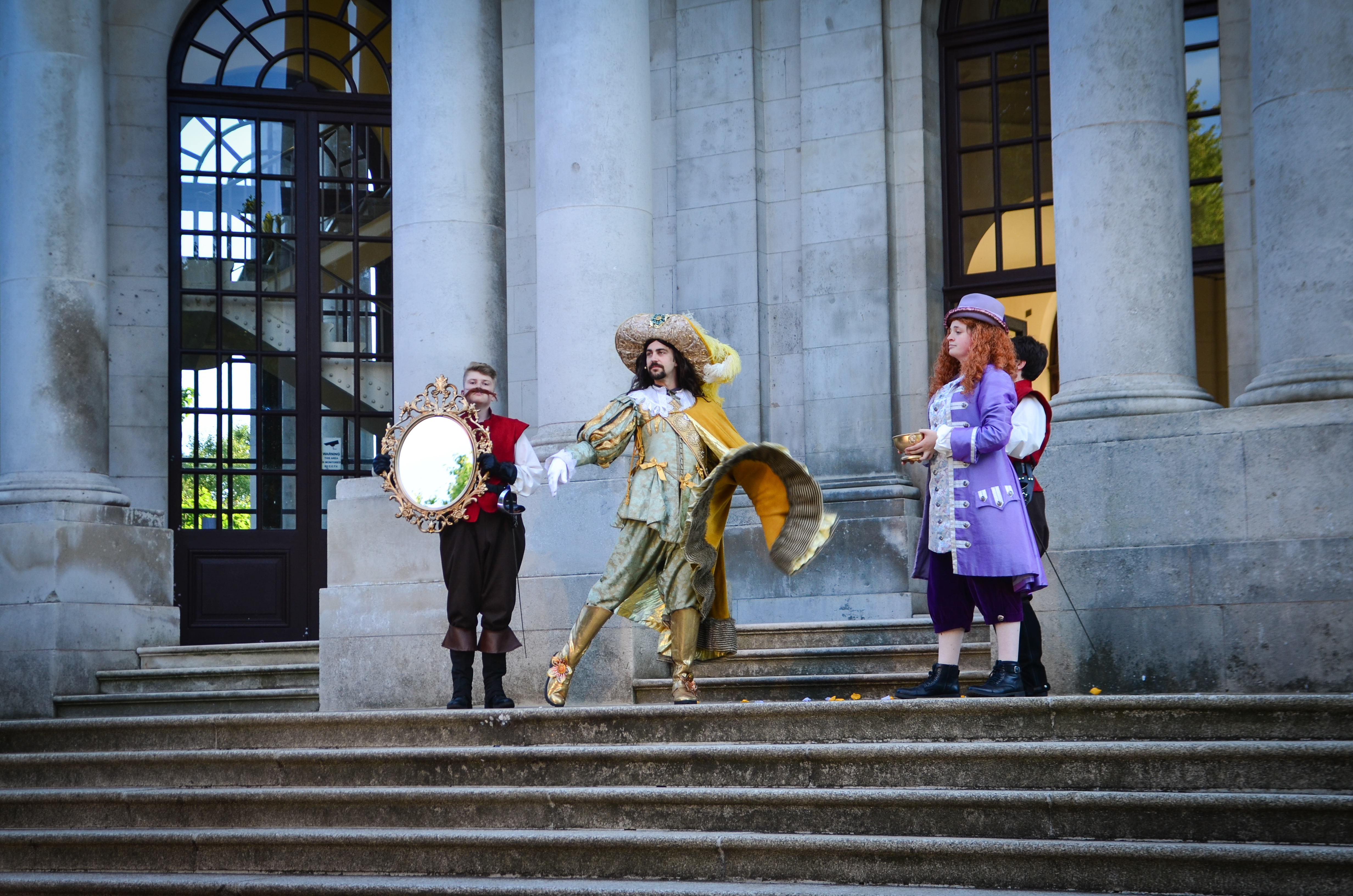 A scene from The Three Musketeers featuring Delme Thomas, centre, as King Louis