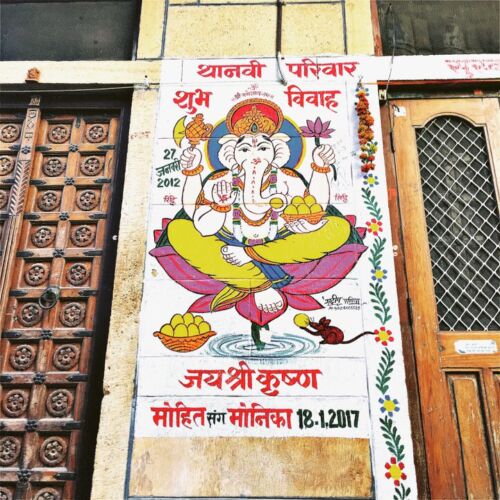 Wedding Invitations, Jaisalmer Photos of India, Image of Ganesha painted on a wall asa wedding invitation