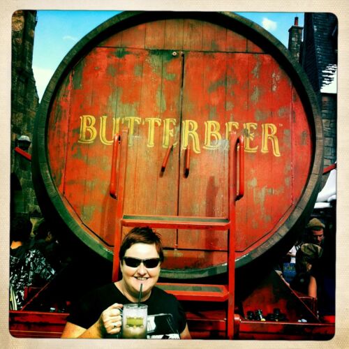 The Wizarding World, Universal, Orlando, Florida Kerry with a butter beer at the Wizarding World