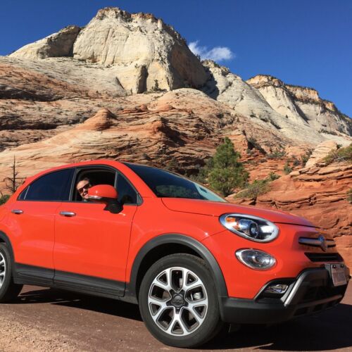 orange car in Zion national park