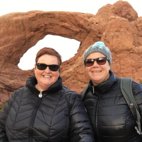 Double Arch, Arches NP Kerry and Claire with Double Arch
