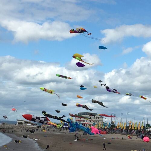 Catch the wind kite festival Kites flying over the beach