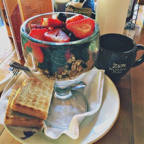 Granola and Sourdough bread Granola with fresh fruit and toast