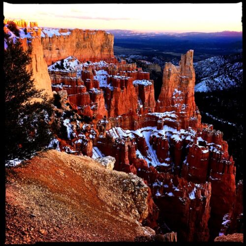 Sunset across the amphitheatre at Bryce NP sunset over the sandstone rocks