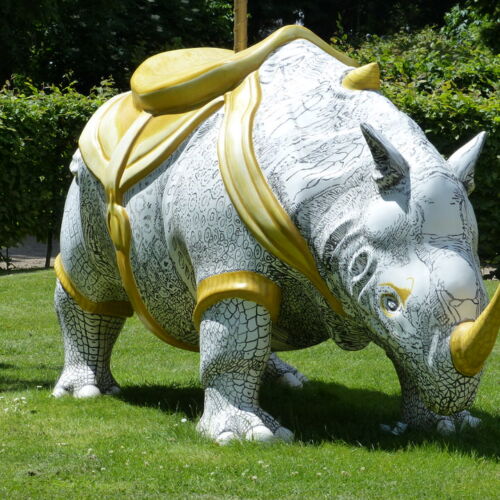 However Incongruous (2011) Raqs Media Collective. Sculpture of a rhino with a golden horn