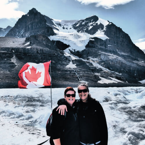 Athabasca Glacier, Colombia Icefield, Canada Claire and Kerry at the Athabasca glacier
