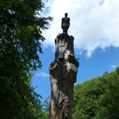 One and Other by Antony Gormley Bronze figure stood on top of tree stump
