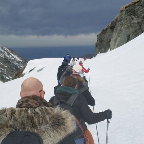 The long road down Walking through snow