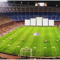 Football pitch and stadium at Camp Nou, Barcelona