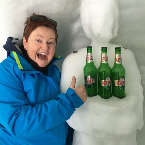 Ice hotel Romania Ice hotel Romania, ice sculpture with beers and Kerry